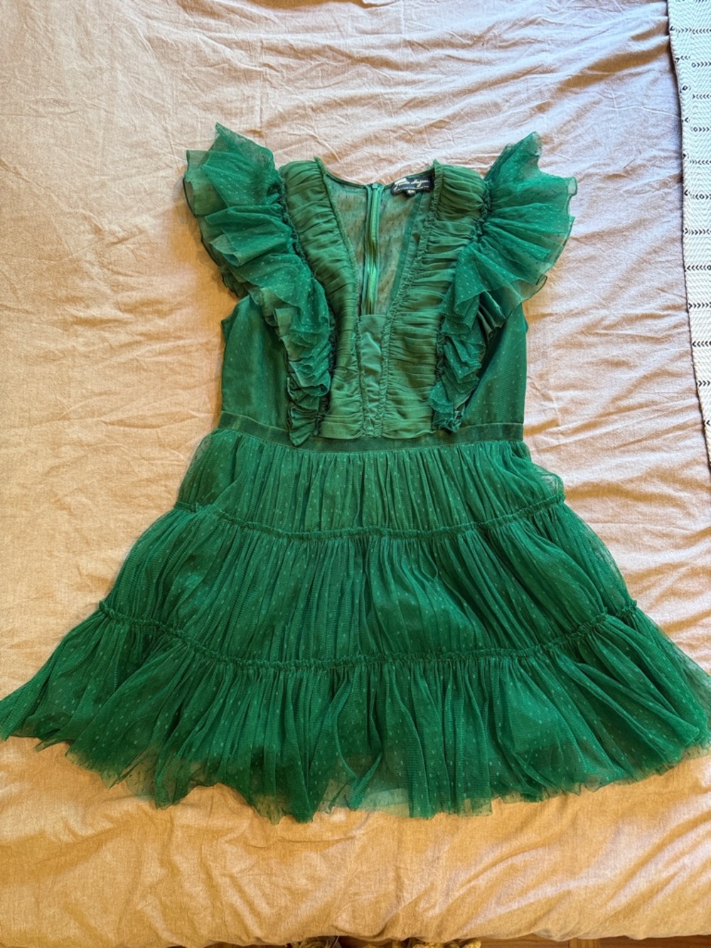 ISH Nuuly rented fairy boho Emerald Green Ruffle Tulle Midi Dress runs small 12